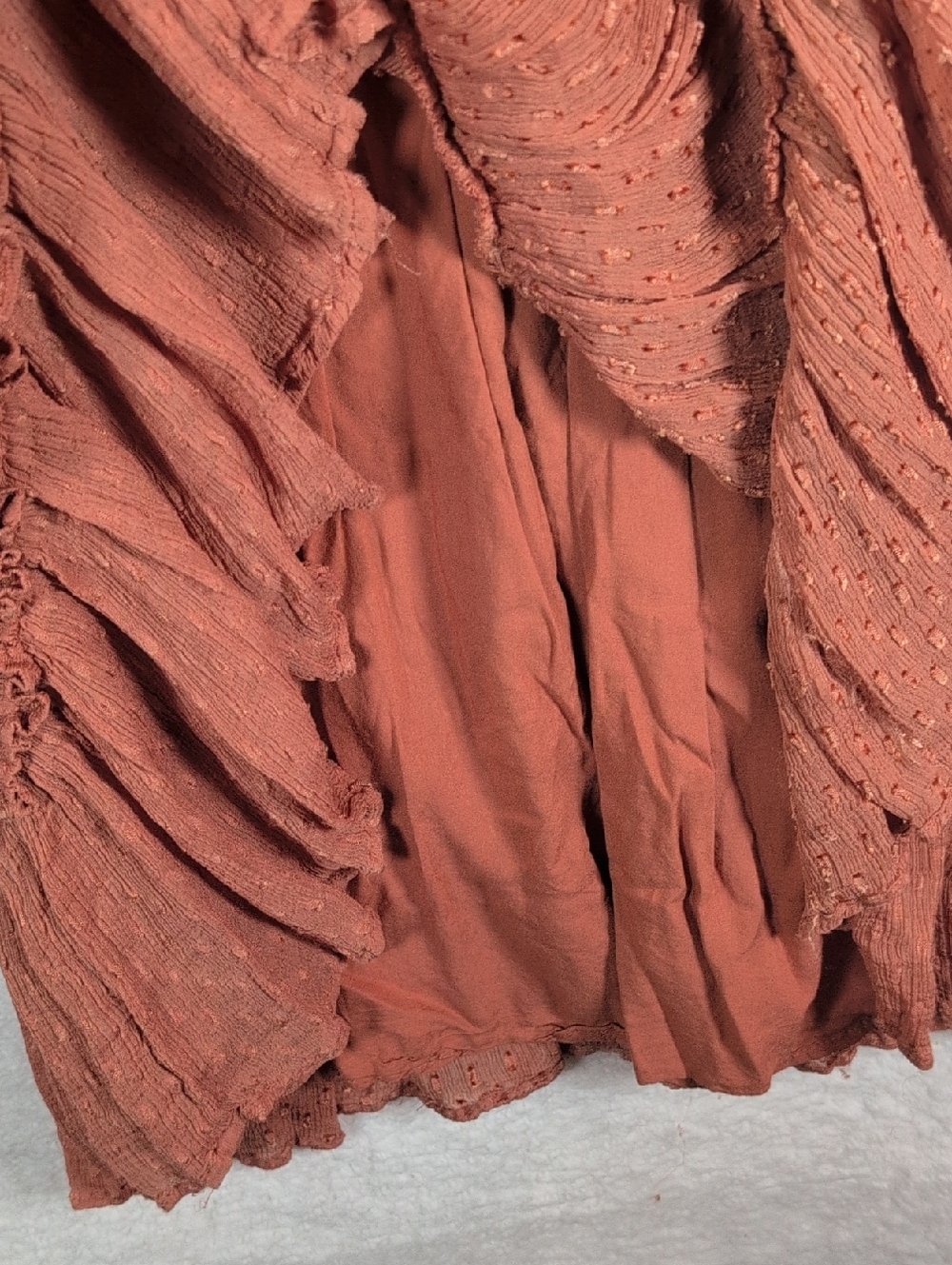 Anthropologie Rust Ruffle Long-Sleeve Crinkle Dress - Picture 7 of 8